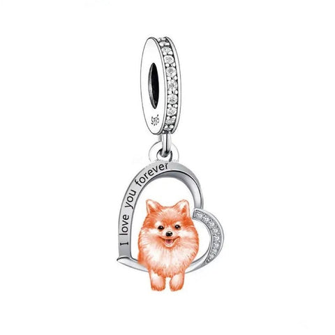 Pomeranian - Puppy Love, Genuine Brand New S925 Sterling Silver I Love You Forever Dangle Charm - Fits all Charm Bracelets