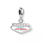 Welcome To Las Vegas Charm Fits European Bracelet, 925 Sterling Silver, Las Vegas Travel Jewelry, Las Vegas Keepsake Souvenir Las Vegas Gift