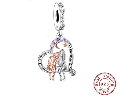 I love you to the moon and back Sisters Charm Friends Charm European style, 925 Sterling Silver,  Sisters Friendship Sister dangle charm