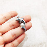 Dolphin With Pearl charm Beach Sea charm Sterling Silver Charm, Charm Bracelet, Necklace Charm, 925 Charm