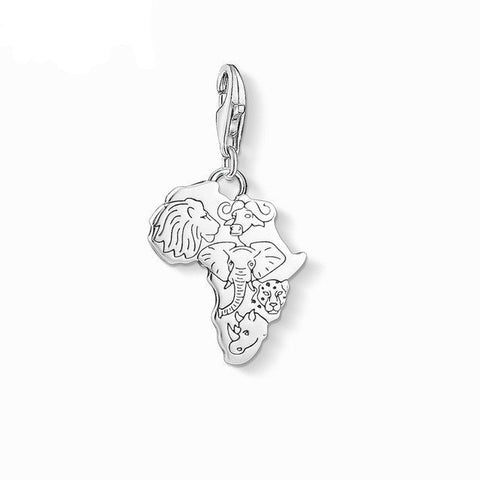 Big Five South Africa African Map Women Charm Pendant Africa 925 Silver Bracelet Necklace Africa pendant Lobster claw