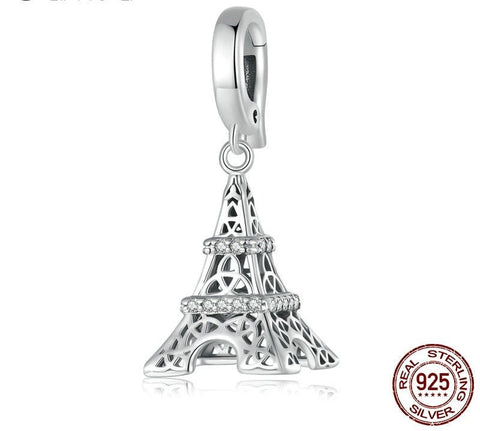 Paris Eiffel Tower Dangle Charm 925 Silver Charm European style Bracelet, Necklace Charm, 925 Charm Eiffel tower Charm