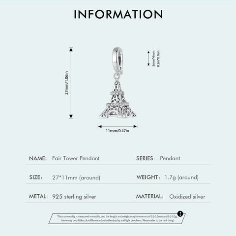 Paris Eiffel Tower Dangle Charm 925 Silver Charm European style Bracelet, Necklace Charm, 925 Charm Eiffel tower Charm