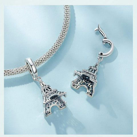 Paris Eiffel Tower Dangle Charm 925 Silver Charm European style Bracelet, Necklace Charm, 925 Charm Eiffel tower Charm