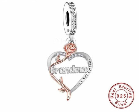 Grandma Heart Charm Love You Forever Heart 925 Silver Charm European style Bracelet, Necklace charm