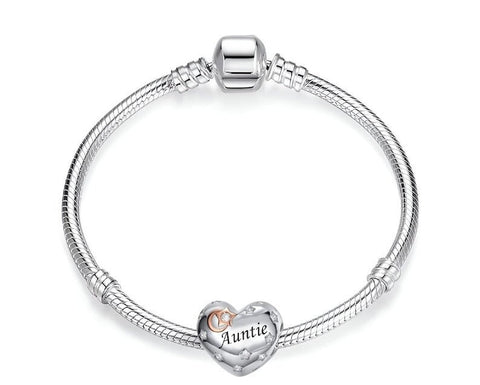 Auntie Heart Charm Love you to the moon and back Heart 925 Silver Charm European style Bracelet, Necklace charm