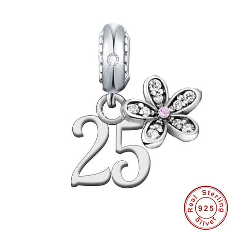 Birthday 25th Birthday 925 Sterling Silver 25th Birthday Charm Bead Landmark Birthday Fits all Charm Bracelets Heart charm