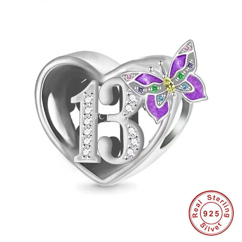 Teenager Birthday 13th Birthday 925 Sterling Silver 13th Birthday Charm Bead Landmark Birthday Fits all Charm Bracelets Heart charm