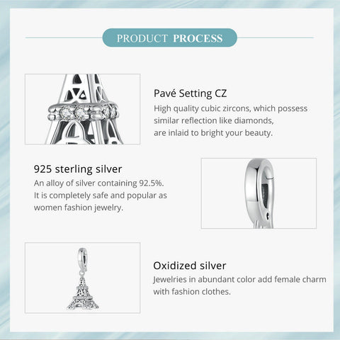 Paris Eiffel Tower Dangle Charm 925 Silver Charm European style Bracelet, Necklace Charm, 925 Charm Eiffel tower Charm