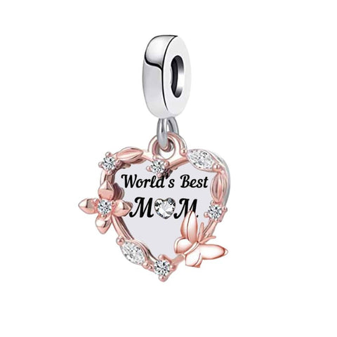 World's Best Mom Heart Dangle charm Brand New S925 Sterling Silver Heart Charm  Charm Fits all Charm Bracelets