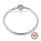 Sparkling Heart Snake Chain Charm Bracelet 925 Sterling Silver 17cm|18cm