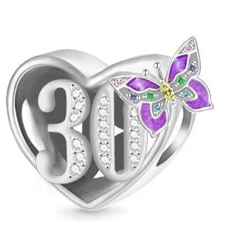 30th Numbers Anniversary Birthday Charms Fit  Bracelets Dangle Charm Bead Landmark Birthday Fits all Charm Bracelets