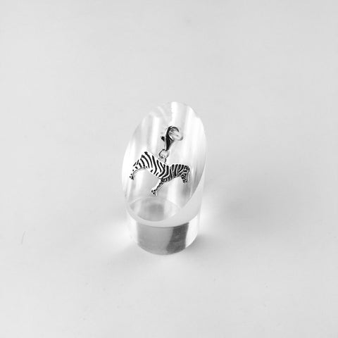 African Zebra Animal Charm with Lobster claw Made From Sterling Silver 925 And Enamel - Compatible With European Charm Bracelets