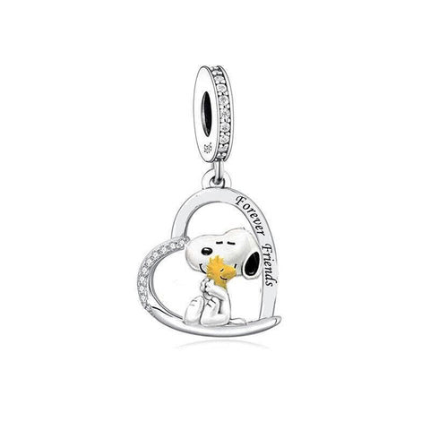 Anime Dog and woodstock Retro Classic Charm 925 Silver Charm European style Bracelet, Necklace charm, Gifts for her, Snoopy Charm