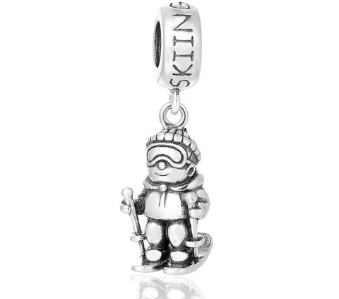 Skiing Dangle Charm  925 Silver Charm European style Bracelet Necklace Charm 925 Charm Snow charm Skier Charm