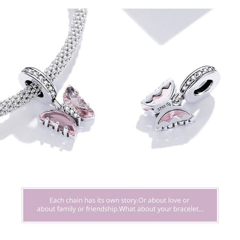 Pink Butterfly charm, European style Charm Sterling Silver Charm, Charm Bracelet Necklace Charm, 925 Butterfly Charm