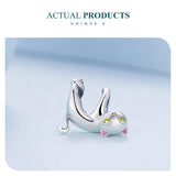 Hanging Cat Charm European style Bracelets, 925 Sterling Silver, Cat Jewelry, Cat Mom|Lover Gift, Cat Memorial Gift, Cat Keepsake