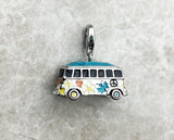 Colorful Peace Bus Camper Van Charm SUV 925 Silver Lobster claw Charm European style Bracelet, Necklace charm, Hippie Charm,Hippy Jewellery