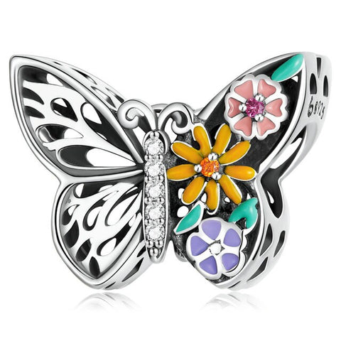 Sparkling Butterfly charm, Fits European style Charm 925 Sterling Silver Charm, Charm For Bracelet,