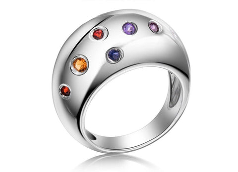 Multicolor Gemstone Ring - Citrine, Amethyst, Garnet Solid 925 Sterling silver ring for women Size 6 L 1|2 51.9mm