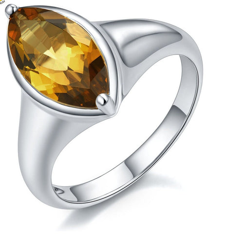 Natural Brown-yellow Quarts  Gemstone Ring Solid 925 Sterling silver ring for women Size 6 L 1|2 51.9mm
