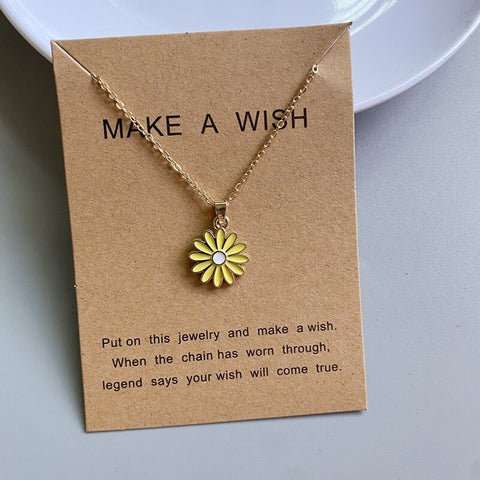 Make a Wish Friendship Necklace with Charm Yellow Daisy Pendant, Flower Pendant