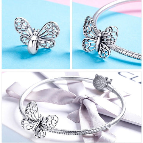 Butterfly Wings Stopper charm One Pair(2pcs), Fits European style Charm 925 Sterling Silver Charm, Charm For Bracelet,