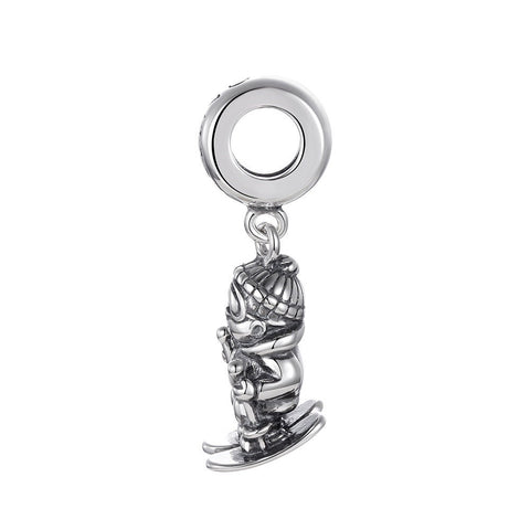 Skiing Dangle Charm  925 Silver Charm European style Bracelet Necklace Charm 925 Charm Snow charm Skier Charm