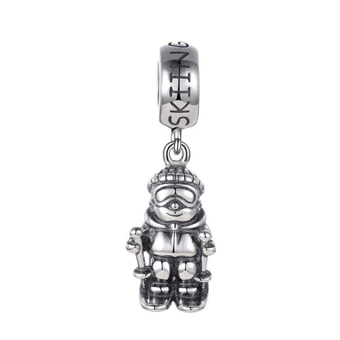 Skiing Dangle Charm  925 Silver Charm European style Bracelet Necklace Charm 925 Charm Snow charm Skier Charm