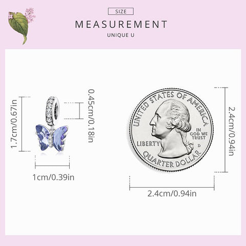 Blue|Purple Butterfly charm 925 Sterling Silver Charm, Butterfly Charm Bracelet Necklace Charm, 925 Butterfly Charm,Butterfly gift