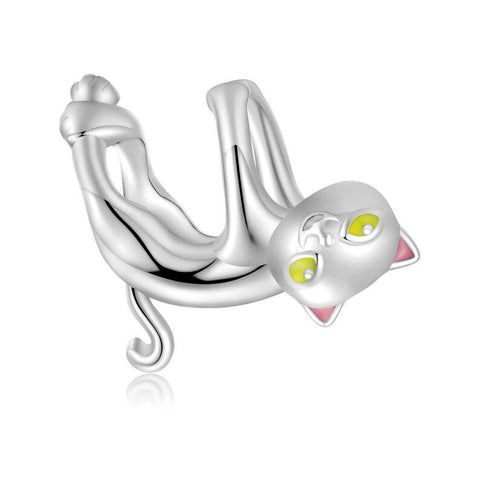 Hanging Cat Charm European style Bracelets, 925 Sterling Silver, Cat Jewelry, Cat Mom|Lover Gift, Cat Memorial Gift, Cat Keepsake