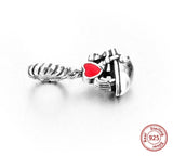 Love and Flower Red Heart Boy and Girl Rowing Dangle Charm, 925 Sterling Silver, Marry me Jewelry, Lovers Gift Keepsake