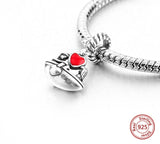 Love and Flower Red Heart Boy and Girl Rowing Dangle Charm, 925 Sterling Silver, Marry me Jewelry, Lovers Gift Keepsake