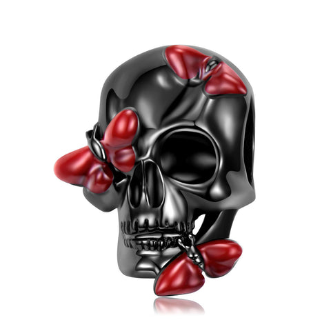 Halloween Black Skull charm Blood red Butterfly Charm Beads Silver Skull Charms 925 Silver Charm European style Bracelet Necklace Charm