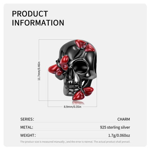 Halloween Black Skull charm Blood red Butterfly Charm Beads Silver Skull Charms 925 Silver Charm European style Bracelet Necklace Charm