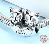 Cat Best Friend Charm pendant  solid 925 sterling Silver Charm European style Bracelet Necklace Kitten Charm