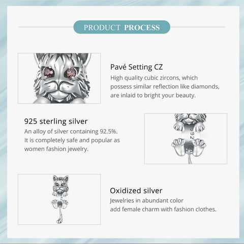 Lynx Cat Charm European style Bracelets, 925 Sterling Silver, Cat Jewelry, Cat Mom|Lover Gift, Cat Memorial Gift, Cat Keepsake