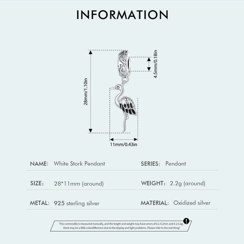 Stork Charm,Heron charm, Bird charm, Garden Charms 925 Silver Charm European style Bracelet , Necklace Charm, 925 Charm, Gifts for her