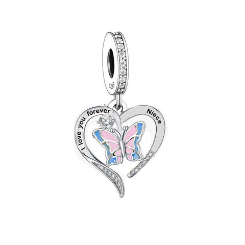 Niece Heart Charm I Love You to the Moon & Back Heart 925 Silver Charm European style Bracelet, Necklace charm