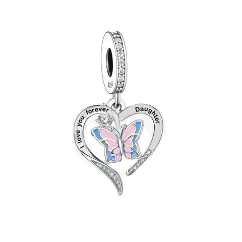 Daughter Heart Charm I Love You to the Moon & Back Heart 925 Silver Charm European style Bracelet, Necklace charm