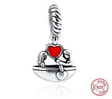 Love and Flower Red Heart Boy and Girl Rowing Dangle Charm, 925 Sterling Silver, Marry me Jewelry, Lovers Gift Keepsake