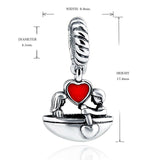 Love and Flower Red Heart Boy and Girl Rowing Dangle Charm, 925 Sterling Silver, Marry me Jewelry, Lovers Gift Keepsake