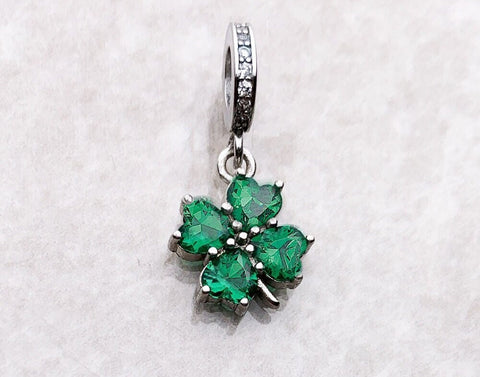 Green Four Clover Cloverleaf Charm, 4 Leaf Clover 925 Silver Charm , Necklace Charm, Bracelet charm, 925 Charm, Gifts for her