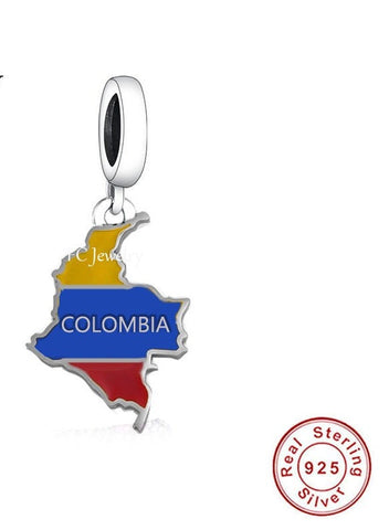 Colombia Charm, 925 Sterling Silver, Colombia Flag Jewelry Colombia Flag charm