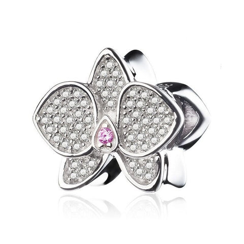 Orchid Charm European style Bracelets, 925 Sterling Silver,Orchid Charm, Orchid Flower Gift, Austrian Zircons