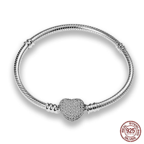 Charm Bracelet 925 Sterling Silver Snake Chain With Heart Clasp Bracelet 17cm|18cm|19c,|20cm|21cm