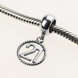 21st Birthday Celebration, 925 Sterling Silver 21st Birthday Dangle Charm Bead Landmark Birthday Fits all Charm Bracelets 21st heart charm