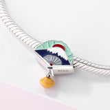 Anime charm Japanese Mount Fuji Fan Enamel Bead Charm Japanese Culture Charm,Japan Charm, Patriotic Jewelry, Japanese Culture Charm