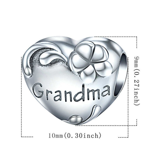 Grandma Heart Charm Heart 925 Silver Charm European style Bracelet, Necklace charm