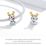 Christmas Reindeer charm, Christmas charm Genuine 925 Sterling Silver Charms Gifts for her Christmas gift, Christmas Charm